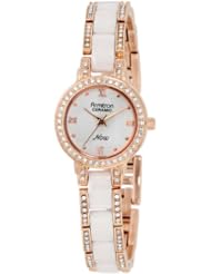 Armitron Womens 75/3919WTRG White Ceramic Rosegold-Tone Swarovski Crystal Accented Bracelet Watch