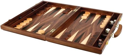 William Dark Wood Backgammon Set - 15 Inch Suitcase Board Game with Wooden Pieces - Large
