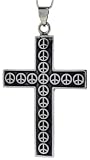 Sterling Silver 2 1/2' Large Cross Pendant with Multi- Peace Sign Design