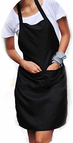 Kitchen Bib Aprons Cotton Polyester Commercial Restaurant,with pockets,Black