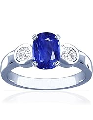 18K White Gold Cushion Cut Blue Sapphire Three Stone Ring
