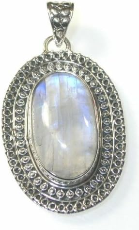 Blue Fire Moonstone Sterling Silver Oval Pendant