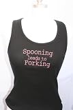 Black Embroidered Beater Style Tank Top Spooning Leads to Forking