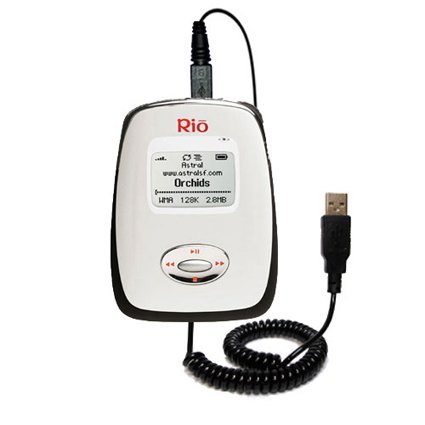 Coiled USB Cable for the Rio Carbon with Power Hot Sync and Charge capabilities - uses Gomadic TipExchange Technology