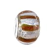 Pandora Style Charm Bead (Z430) - Glass (14mm x 9mm) (fits Troll too) ~ Silver and Bronze Stripe