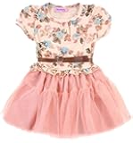 Uninukoo Girls' Floral Belted Splicing Tulle Tutu Dress Skirt