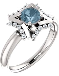14K White Gold Round Cut Blue and White Diamond Geometric-Inspired Ring -- LIFETIME WARRANTY