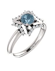 10K White Gold Round Cut Blue and White Diamond Geometric-Inspired Ring -- LIFETIME WARRANTY