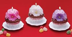 Pack of 6 Sweet Treats Floral Cupcake Candles - Cherry Scented