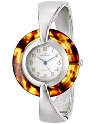 Peugeot Womens 705-1 Silver-Tone Tortoise Face Cuff Watch