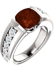 18K White Gold 8.00x8.00mm Antique Cushion Cut Mozambique Garnet and Diamond Ring -- LIFETIME WARRANTY