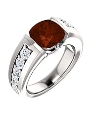 Platinum 8.00x8.00mm Antique Cushion Cut Mozambique Garnet and Diamond Ring -- LIFETIME WARRANTY