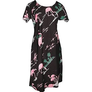 Pink Flamingos Hawaiian Aloha Cap Sleeve Short Tank Dress is available in Black