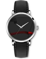SPRAWL Aanalog Fashion Series Silver Ladies Watches of Genuine Black Leather Strap,Unique Wrist Watch for Women Girls Designed with Gray background red ribbon