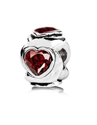 Valentines Gift , Sterling Silver Love Hearts Charm with Garnet Gemstones, Fits Pandora and All Brands Charm Bracelets and Necklaces.