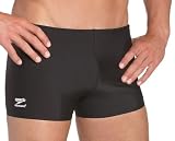 Speedo Men's Race Endurance+ Polyester Solid Square Leg Swimsuit, Black, 34 (Apparel)