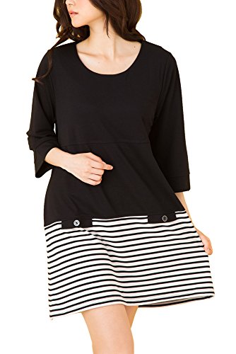 (Goldjapan)ゴールドジャパン 大きいサイズ レディース ボーダー切り替え ワンピース 半袖 半そで 七分袖 7分袖 ミニワンピース ミニ丈ワンピース ミニワンピ チュニック Aライン 体型カバー フォーマル パーティー ドレス 結婚式 二次会 入学式 入園式 カジュアル エレガント きれいめ ワンピ エレガント l3-46627