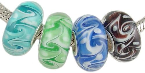 4 Murano Beads with Solid Sterling Silver Core for European Charm Bracelet