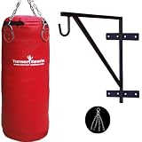 Kickboxing Rexion Punch Bag Filled With Free Chrome Plated Chain And Punchbag Wall Bracket Heavy Duty Metal With Complete Fitting Artificial Leather Red 5 Feet