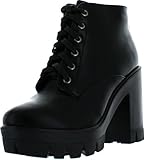 Bamboo Jonas-02 Women Lace Up Chunky Heel Lug Sole Platform Combat Ankle Bootie,Black Crp,8.5