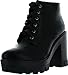 Bamboo Jonas-02 Women Lace Up Chunky Heel Lug Sole Platform Combat Ankle Bootie