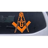 6in X 6.5in Orange -- Masonic Square and Compass Car Window Wall Laptop Decal Sticker by Rad Dezigns