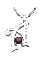 Sterling Silver Letter A - June Alexandrite Birthstone 18 Inch Necklace