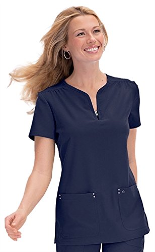 koi Sapphire Women's Mara Y-Neck Solid Scrub Top Medium Navy