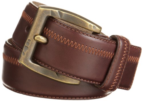 Tommy Bahama Men's Asymmetrical Stitch Leather Belt, Brown, 34