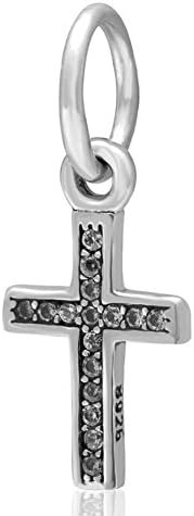 Charmstar Holy Cross Dangle Charm with Clear Cz Authentic Sterling Silver Birthstone Pendant Bead for European Bracelet