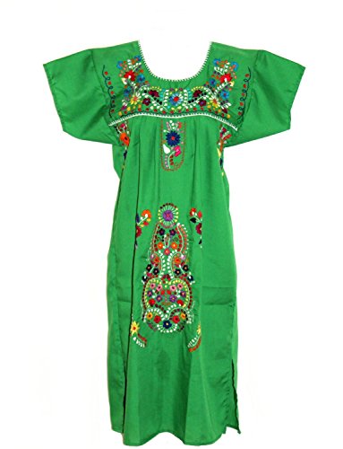 Leos Mexican Imports Mexican Dress Puebla (XL, Green)