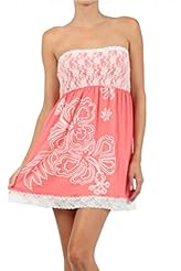 Plus Size Sexy Strapless Floral Print Embroidered Lace Rayon/Spandex Empire   Waistline Mini Dress 