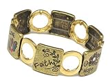 FAITH`HOPE`LOVE Stretch Bracelet - Gold Tone
