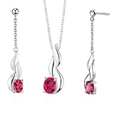 Oval Shape Ruby Pendant Earrings Set in Sterling Silver Rhodium Finish