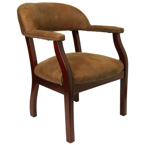 Guest Chair / Visitors Chair - Traditional Captain's Chair with Bomber Jacket Microfiber - B-Z105-BRN-GG