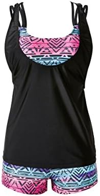 AisuVolvo Women Tribal Printed Strip Tankini With Boyshort Swimsuits Swimwear Bikini Set (XL(12-14))