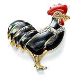 14k Gray Mother Of Pearl Rooster Pin With Diamond,Faux Ruby