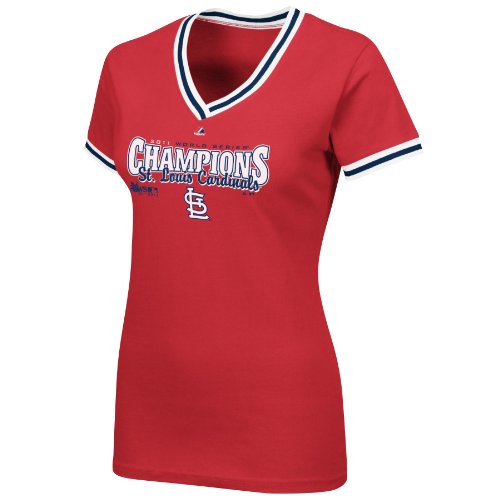 MLB Women's St. Louis Cardinals 2011 World Series Champions V-Neck Tee (Athletic Red/White/Athletic Navy, XX-Large)