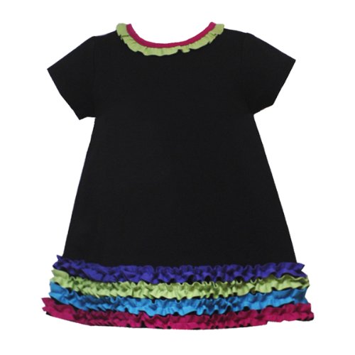 Rare Editions Infant 12M-24M BLACK A-LINE MULT-COLOR RUFFLE PONTE KNIT Girl Party Dress-18M-RRE-42280F-F142280