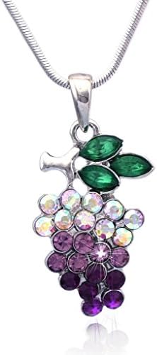 Rose Candy Lavender Purple Grapes Fruit Pendant Necklace June Birthday Gift Jewelry