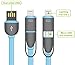 2 in 1 Charging Cord & Data Cable with Micro and Lightning Connectors. Flat cable. Rapid charge and data sync iPhone 5/5C/5S/6/ 6 Plus, iPad, Samsung, HTC, Motorola, Nexus, Nokia, LG, HP, Sony (BLUE)