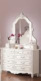 Pearl White Finish Wood Double Dresser with Mirror Set Pearl White Finish Wood Double Dresser with Mirror Set
