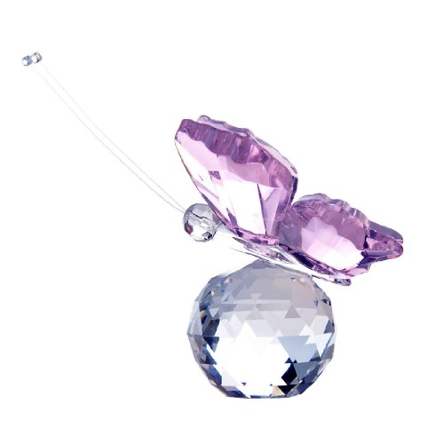 YUFENG Cute Crystal Flying Butterfly with Crystal Ball Base Figurine Collection Cut Glass Ornament Statue Animal Collectible (pink)