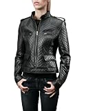 Forzieri Women's Black Quilted Leather Zip Motorcycle Jacket