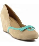 Breckelle Betsey-01 Two-tone Bow D?cor Closed Toe Suede Platform Wedges TAUPE