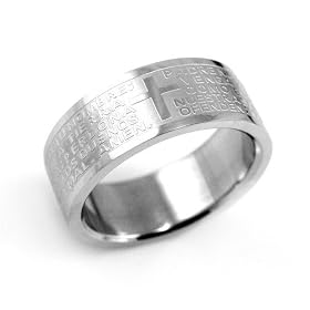 Stainless Steel Lord's Prayer 8mm Band Ring - Men
