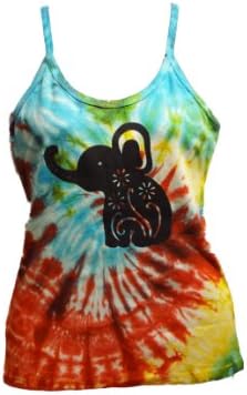 100% Cotton Tye Dye Elephant Tank Top Chamisole Shirt Nepal Fair Trade By Ragged Ends (X-Large)