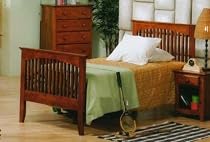 Mission Style Medium Brown Finish Wood Twin Size Bed