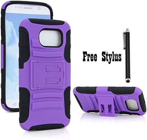 The Little Penguin Samsung Galaxy S6 Armor Protective Case - Shock &amp; Bump-proof Armor Hybrid Case with Built-in Kickstand for Samsung Galaxy S6 &amp; Stylus Pen + Fishbone Earphone Cord Organizer bundles (Kickstand Case - Black and Green) (Kickstand Case - Black and Purple)