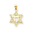 14k Solid Polish Chai in Star of David Pendant